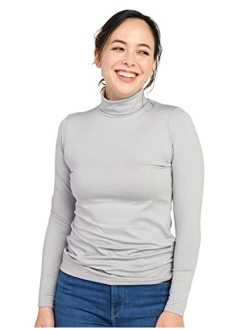 Women Turtleneck Thermal Underwear Top Undershirt Lightweight Midweight Fleece Lined Long Sleeve Base Layer L88/L90