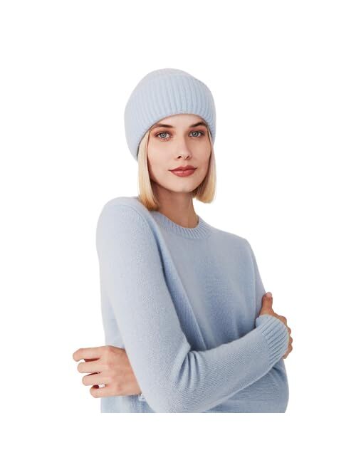 Style Republic Womens Chunky Knit Beanie, 100% Cashmere, Soft & Stretchy, Warm Hat for Winter