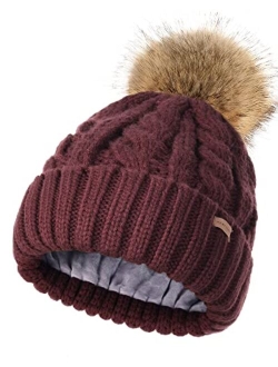 Camptrace Winter Hats for Women Chunky Knit Beanie Hat Trendy Cute Warm Skull Ski Cap Pom Pom Beanie