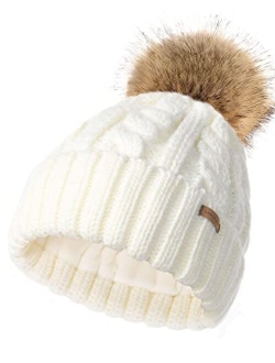 Camptrace Winter Hats for Women Chunky Knit Beanie Hat Trendy Cute Warm Skull Ski Cap Pom Pom Beanie