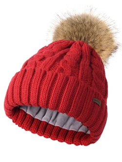 Camptrace Winter Hats for Women Chunky Knit Beanie Hat Trendy Cute Warm Skull Ski Cap Pom Pom Beanie