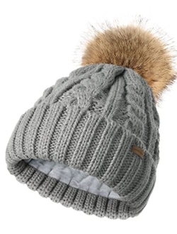 Camptrace Winter Hats for Women Chunky Knit Beanie Hat Trendy Cute Warm Skull Ski Cap Pom Pom Beanie