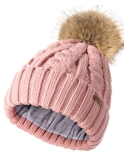 Camptrace Winter Hats for Women Chunky Knit Beanie Hat Trendy Cute Warm Skull Ski Cap Pom Pom Beanie