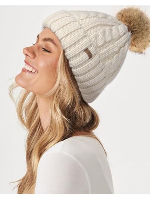 Camptrace Winter Hats for Women Chunky Knit Beanie Hat Trendy Cute Warm Skull Ski Cap Pom Pom Beanie