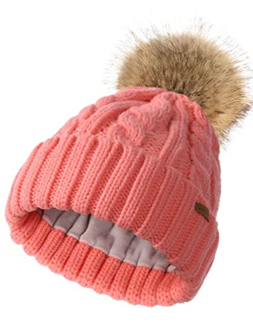 Camptrace Winter Hats for Women Chunky Knit Beanie Hat Trendy Cute Warm Skull Ski Cap Pom Pom Beanie