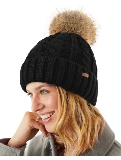 Camptrace Winter Hats for Women Chunky Knit Beanie Hat Trendy Cute Warm Skull Ski Cap Pom Pom Beanie