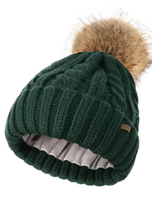 Camptrace Winter Hats for Women Chunky Knit Beanie Hat Trendy Cute Warm Skull Ski Cap Pom Pom Beanie