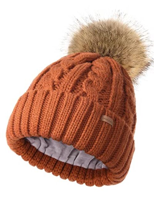 Camptrace Winter Hats for Women Chunky Knit Beanie Hat Trendy Cute Warm Skull Ski Cap Pom Pom Beanie