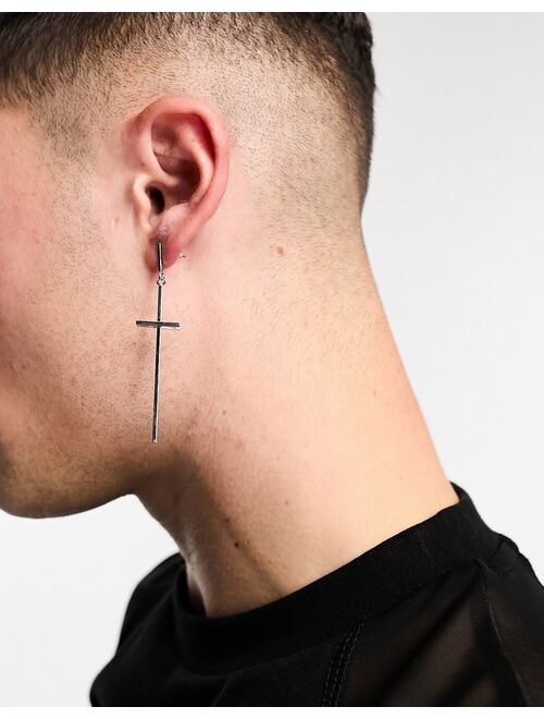 Faded Future oversized single cross earring in silver