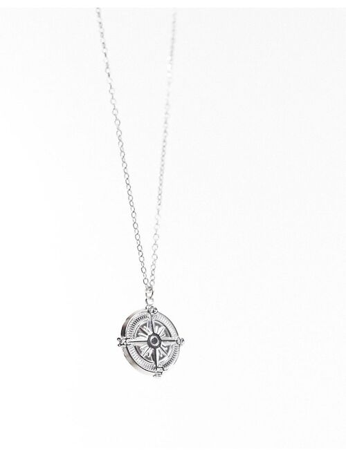 Lost Souls stainless steel compass pendant necklace in silver