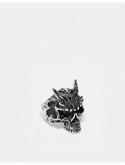 waterproof stainless steel ring with skull in burnished silver tone