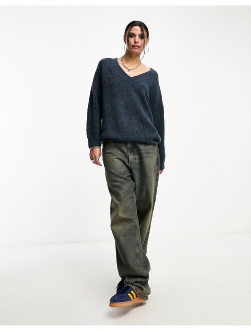 COTTON ON Cotton:On slouch v-neck knit sweater in cobalt