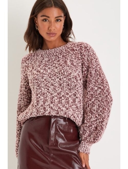 Seasonal Excellence Burgundy and Light Pink Popcorn Knit Sweater