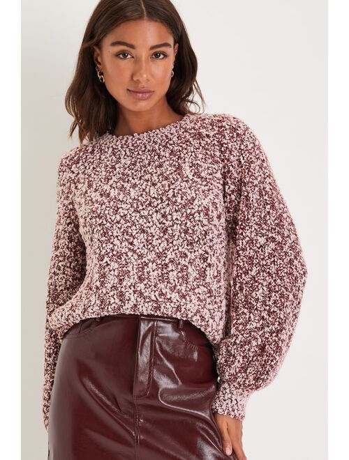 Lulus Seasonal Excellence Burgundy and Light Pink Popcorn Knit Sweater