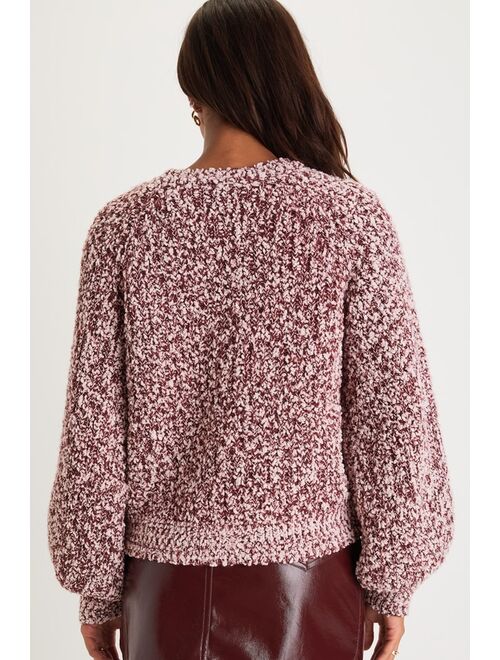 Lulus Seasonal Excellence Burgundy and Light Pink Popcorn Knit Sweater