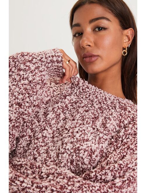 Lulus Seasonal Excellence Burgundy and Light Pink Popcorn Knit Sweater