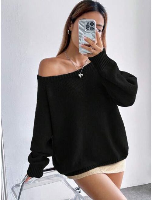 SHEIN EZwear Women S Solid Color Raglan Sleeve Sweater