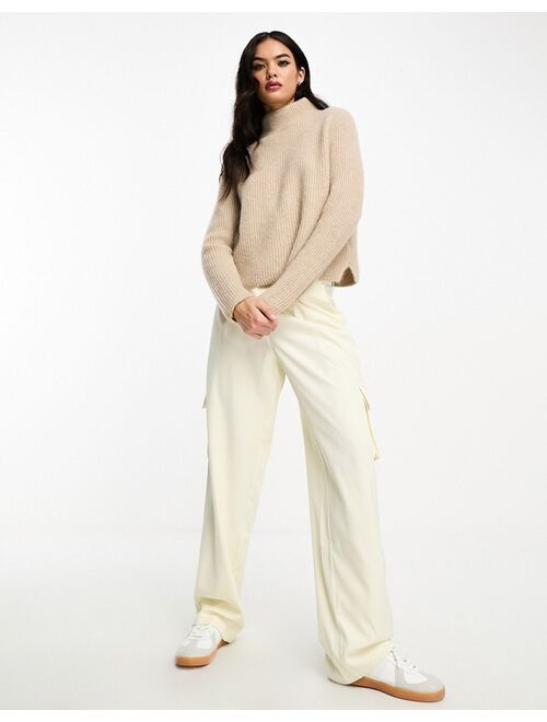 & Other Stories high neck alpaca wool ribbed sweater in beige