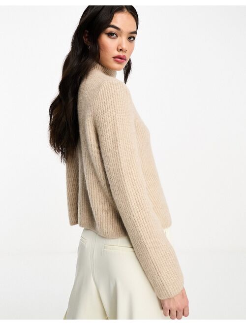 & Other Stories high neck alpaca wool ribbed sweater in beige