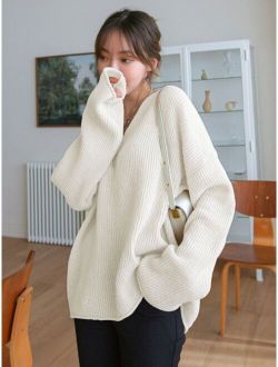 Drop Shoulder Ribbed Knit Sweater