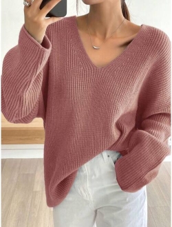 Drop Shoulder Ribbed Knit Sweater