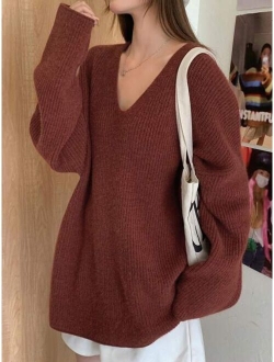 Drop Shoulder Ribbed Knit Sweater