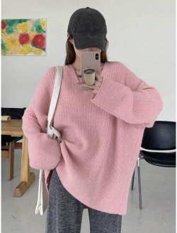 Drop Shoulder Ribbed Knit Sweater