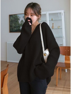 Drop Shoulder Ribbed Knit Sweater