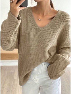 Drop Shoulder Ribbed Knit Sweater