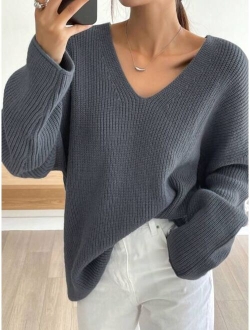 Drop Shoulder Ribbed Knit Sweater