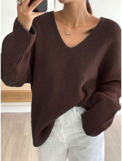 Drop Shoulder Ribbed Knit Sweater