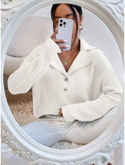 Lapel Neck Drop Shoulder Sweater