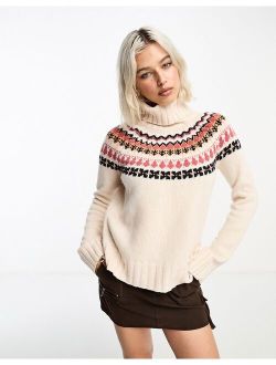 x ASOS exclusive roll neck fairisle knit sweater in oat