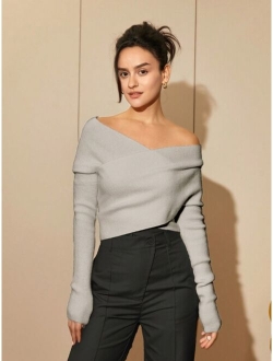 Off Shoulder Fuzzy Sweater