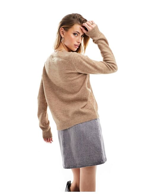 ASOS DESIGN neat fit crew neck sweater in camel