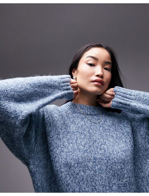 Topshop knitted boxy space dye sweater in blue