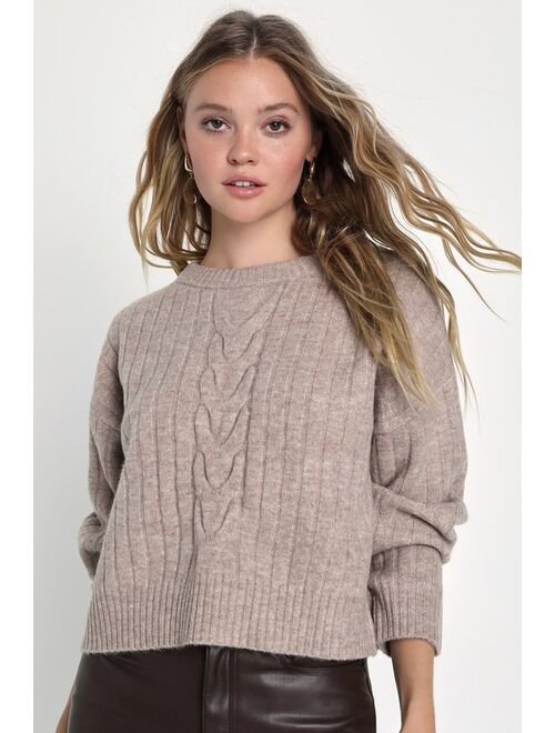 Lulus Toasty Stroll Plum Purple Cable Knit Crew Neck Sweater