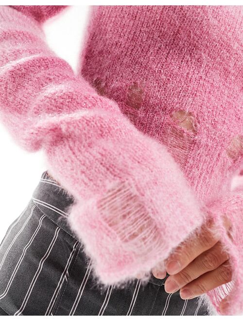 COLLUSION fluffy ombre fitted striped sweater in pink