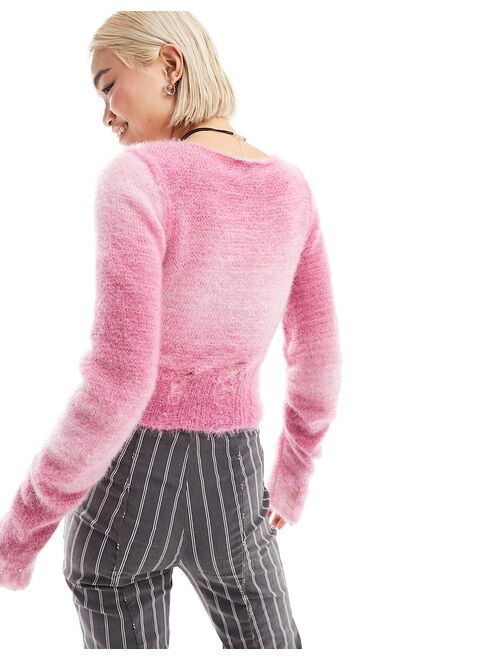 COLLUSION fluffy ombre fitted striped sweater in pink