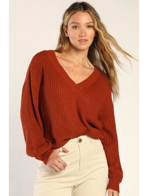 Lulus Falling For The Season Rust Brown Reversible Sweater