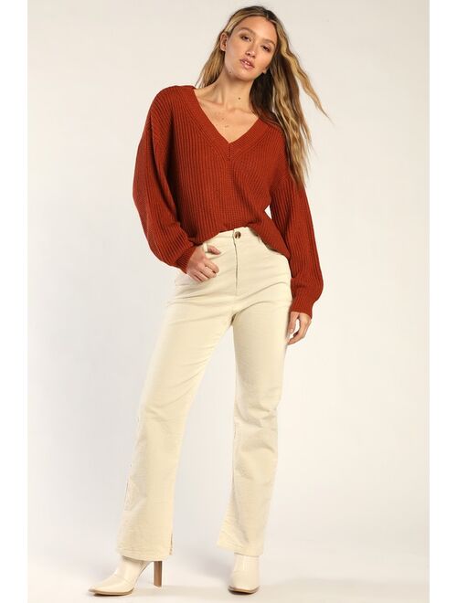 Lulus Falling For The Season Rust Brown Reversible Sweater