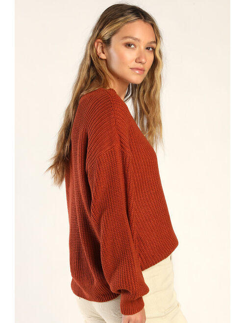 Lulus Falling For The Season Rust Brown Reversible Sweater