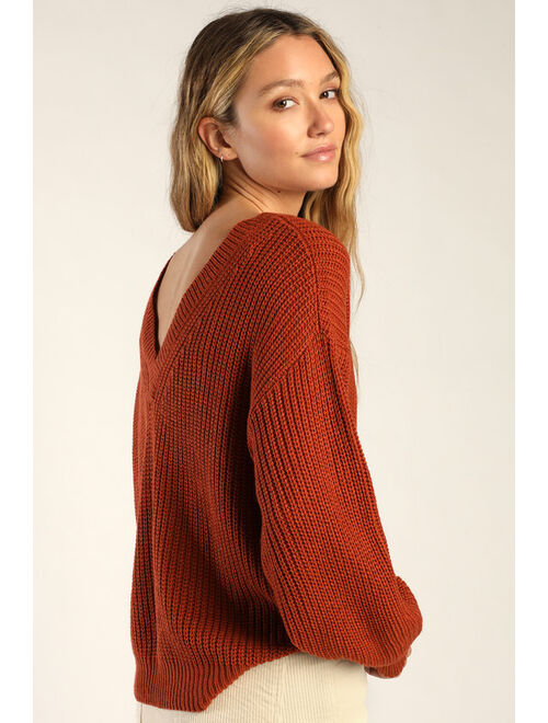 Lulus Falling For The Season Rust Brown Reversible Sweater