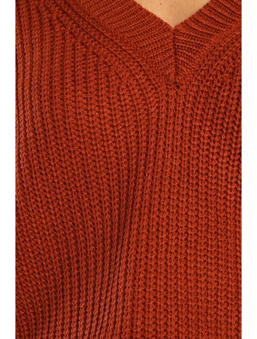 Lulus Falling For The Season Rust Brown Reversible Sweater