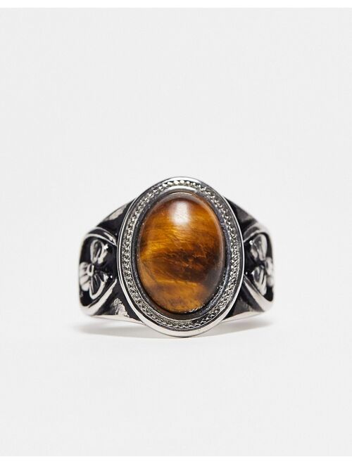 Reclaimed Vintage unisex stone ring in stainless steel