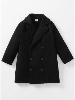 SHEIN Kids EVRYDAY Young Boys' Long Sleeve Mid-Long Woolen Autumn Overcoat For Casual Outings