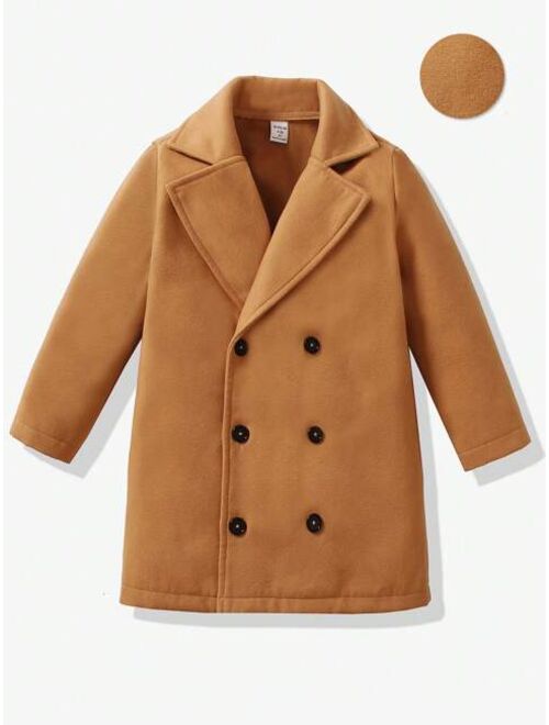 SHEIN Kids EVRYDAY Young Boys' Long Sleeve Mid-Long Woolen Autumn Overcoat For Casual Outings