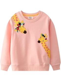 Akyzic Little Girls Sweatshirts Cotton Long Sleeve Crewneck Pullover Toddler Kids Winter Warm Shirt Sweater Tops 2t-8t