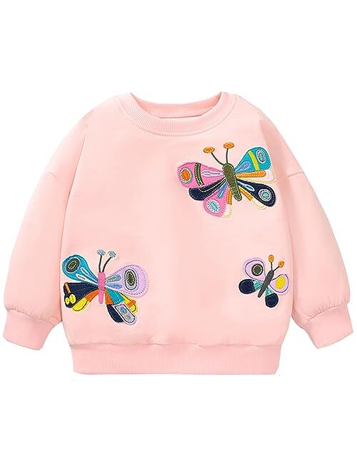 Akyzic Little Girls Sweatshirts Cotton Long Sleeve Crewneck Pullover Toddler Kids Winter Warm Shirt Sweater Tops 2t-8t