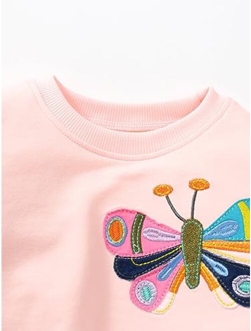 Akyzic Little Girls Sweatshirts Cotton Long Sleeve Crewneck Pullover Toddler Kids Winter Warm Shirt Sweater Tops 2t-8t